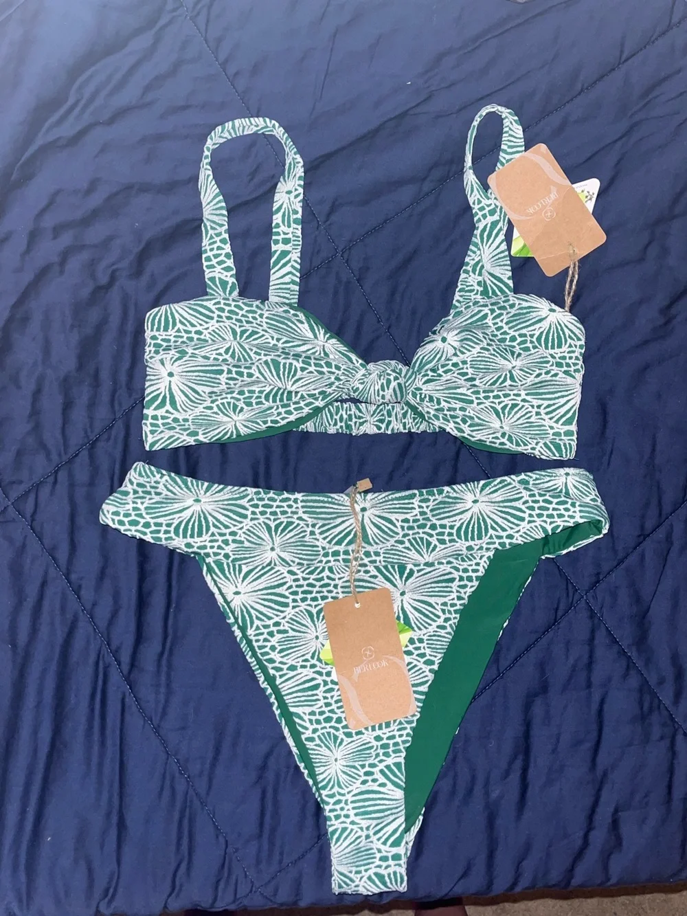 Women's Green Floral Bikini Set with Twist Front Top